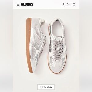 Aloha brand silver metallic Rife Shimmer Silver Cream leather sneakers NIB